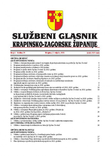 Službeni glasnik Krapinsko-zagorske županije : 29,4(2021) / Dubravka Sinković, glavni i odgovorni urednik.