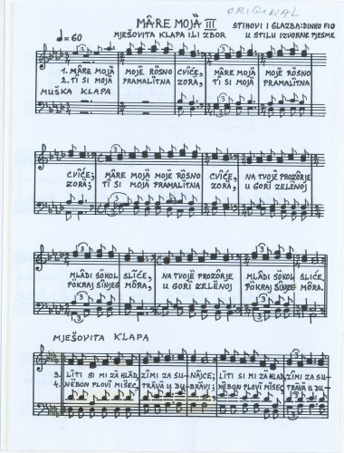 Mare moja III : mješovita klapa ili zbor : u stilu izvorne pjesme / stihovi i glazba Dinko Fio.