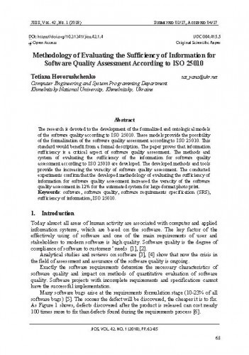 Methodology of evaluating the sufficiency of information for software quality assessment according to ISO 25010 /Tetiana Hovorushchenko.