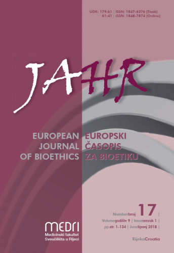 JAHR :  europski časopis za bioetiku = European journal of bioethics : 9,17(2018) /glavni urednik, editor-in-chief Igor Eterović.