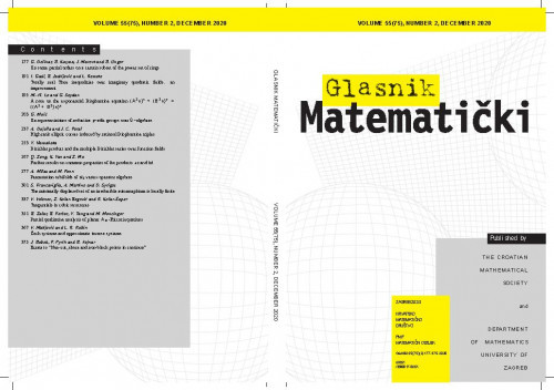 Glasnik matematički : 55,2(2020)   / glavni urednik Dražen Adamović.