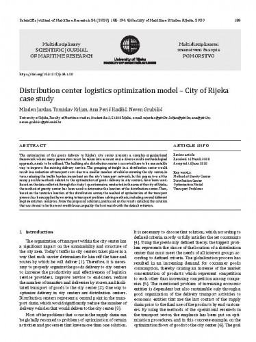 Distribution center logistics optimization model - City of Rijeka case study / Mladen Jardas, Tomislav Krljan, Ana Perić Hadžić, Neven Grubišić.