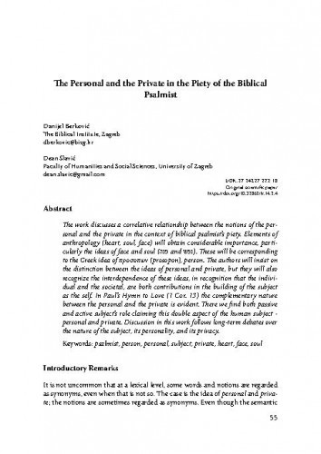The personal and the private in the piety of the biblical psalmist / Danijel Berković, Dean Slavić.