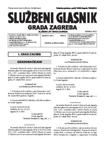 Službeni glasnik grada Zagreba : 67,9(2023)  / glavna urednica Mirjana Lichtner Kristić.