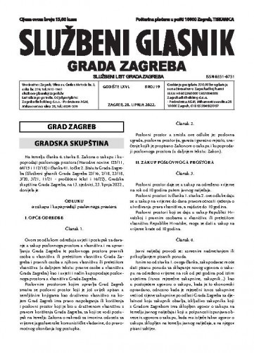 Službeni glasnik grada Zagreba : 66,19(2022) /  glavna urednica Mirjana Lichtner Kristić.