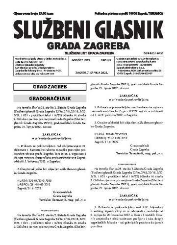 Službeni glasnik grada Zagreba : 66,21(2022) /  glavna urednica Mirjana Lichtner Kristić.