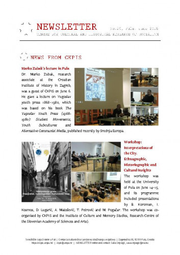 Newsletter : 20(2018) / Centre for Cultural and Historical Research of Socialism = Centar za kultorološka i povijesna istraživanja socijalizma ; editor Saša Vejzagić.