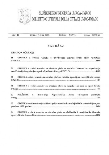 Službene novine grada Umaga = Gazzetta ufficiale della città di Umago : 27,15(2020).