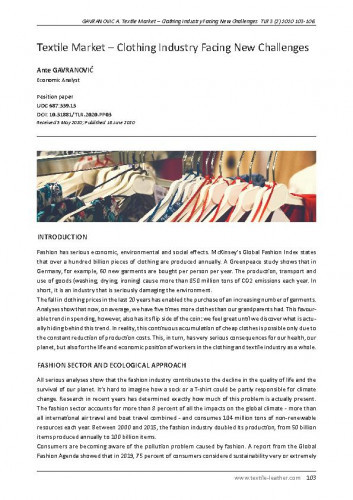 Textile market : clothing industry facing new challenges / Ante Gavranović.
