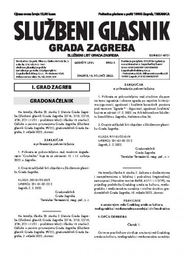 Službeni glasnik grada Zagreba : 66, 5(2022) / glavna urednica Mirjana Lichtner Kristić.