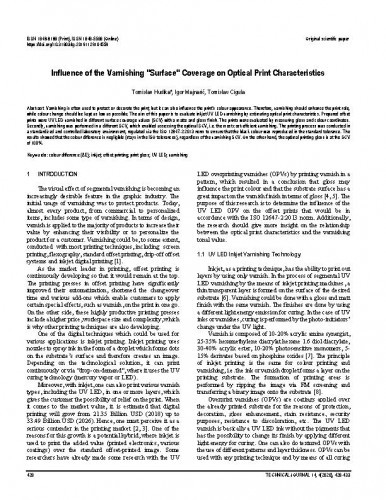 Influence of the varnishing "surface" coverage on optical print characteristics / Tomislav Hudika, Igor Majnarić, Tomislav Cigula.