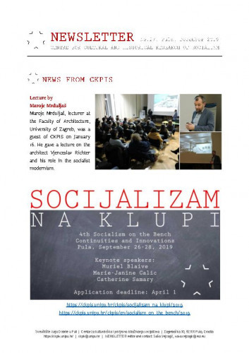Newsletter : 27(2019) / Centre for Cultural and Historical Research of Socialism = Centar za kultorološka i povijesna istraživanja socijalizma ; editor Saša Vejzagić.