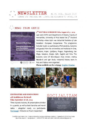Newsletter : 34(2019) / Centre for Cultural and Historical Research of Socialism = Centar za kultorološka i povijesna istraživanja socijalizma ; editor Anita Buhin.