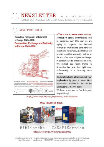 Newsletter : 41(2020) / Centre for Cultural and Historical Research of Socialism = Centar za kultorološka i povijesna istraživanja socijalizma ; editor Anita Buhin.