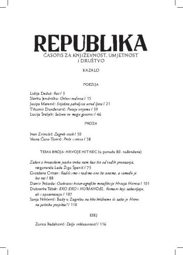 Republika : 79,9/10(2023)  : časopis za književnost, umjetnost i društvo / uređuju Tin Lemac i Livija Reškovac.
