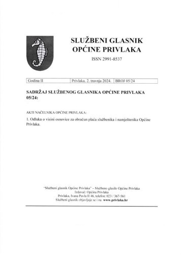 Službeni glasnik Općine Privlaka : 2,5(2024)  / glavni urednik Gašpar Begonja.