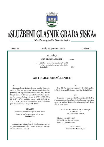 Službeni glasnik Grada Siska  : službeno glasilo Grada Siska : 2,21(2023) / uredništvo Gordana Karapandža Prica ... [et al.].