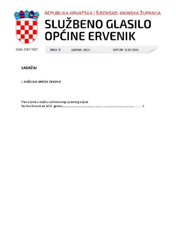 Službeno glasilo Općine Ervenik : 11(2023)  / glavni i odgovorni urednik Predrag Burza.
