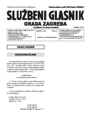 Službeni glasnik grada Zagreba : 67,27(2023)  / glavna urednica Mirjana Lichtner Kristić.