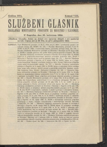 Službeni glasnik pokrajinske uprave za Hrvatsku i Slavoniju, odjeljenja za prosvjetu i vjere: 3,8(1924)