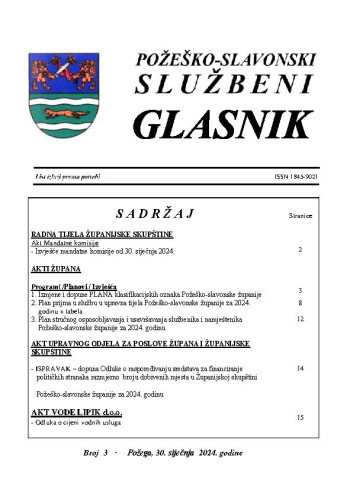 Požeško-slavonski službeni glasnik : 3(2024)  / glavna urednica Mateja Tomašević.