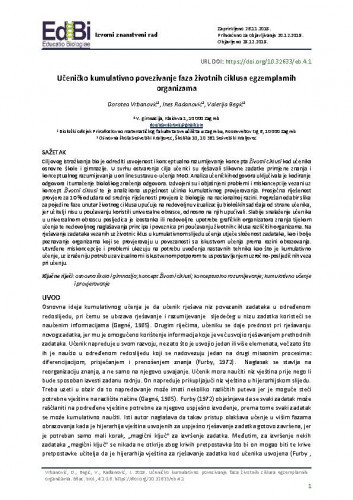 Učeničko kumulativno povezivanje faza životnih ciklusa egzemplarnih organizama /Dorotea Vrbanović, Ines Radanović, Valerija Begić.