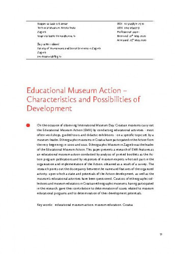 Educational museum action - characteristics and possibilities of development / Kosjenka Laszlo Klemar, Željka Miklošević.