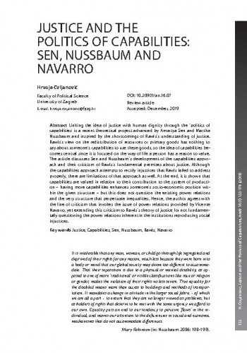 Justice and the politics of capabilities : Sen, Nussbaum and Navarro / Hrvoje Cvijanović.
