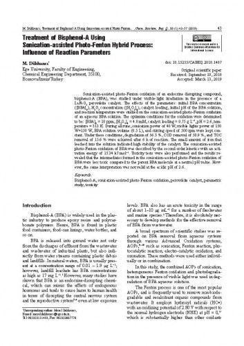 Treatment of bisphenol-A using sonication-assisted photo-fenton hybrid process : influence of reaction parameters / Meral Dükkancı.