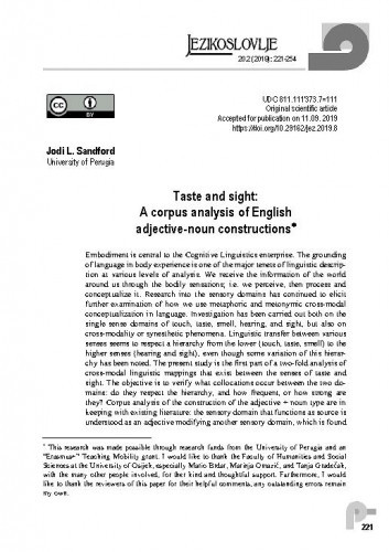 Taste and sight : a corpus analysis of English adjective-noun constructions / Jodi L. Sandford.