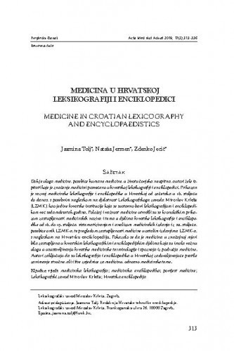 Medicina u hrvatskoj leksikografiji i enciklopedici = Medicine in Croatian lexicography and encyclopaedistics / Jasmina Tolj, Nataša Jermen, Zdenko Jecić.