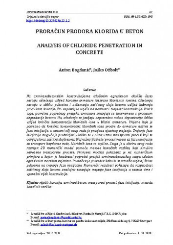 Proračun prodora klorida u beton = Analysis of chloride penetration in concrete / Anton Bogdanić, Joško Ožbolt.