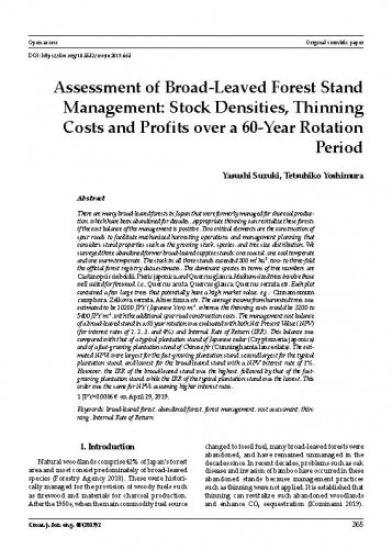 Assessment of broad-leaved forest stand management : stock densities, thinning costs and profits over a 60-year rotation period / Yasushi Suzuki, Tetsuhiko Yoshimura.