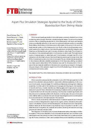 Aspen Plus simulation strategies applied to the study of chitin bioextraction from shrimp waste / David Gómez-Ríos, Grace Navarro, Paola Monsalve, Rolando Barrera-Zapata, Rigoberto Ríos-Estepa.