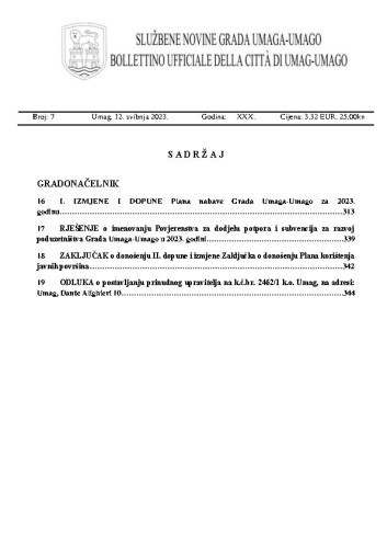 Službene novine grada Umaga  : Gazzetta ufficiale della città di Umago : 30,7(2023)