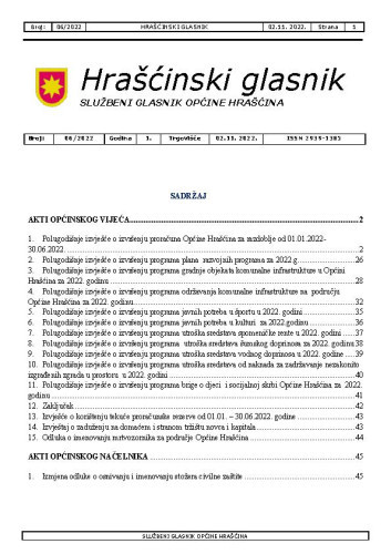 Hrašćinski glasnik :  službeni glasnik Općine Hrašćina : 1,6(2022) / odgovorni urednik Ivana Čavec.
