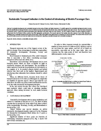 Sustainable transport indicators in the context of introducing of electric passenger cars / Stevan Kjosevski, Atanas Kochov, Darko Danev, Aleksandar Kostikj.