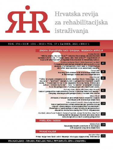 Hrvatska revija za rehabilitacijska istraživanja : 57, 1(2021) / urednica, editor Jelena Kuvač Kraljević
