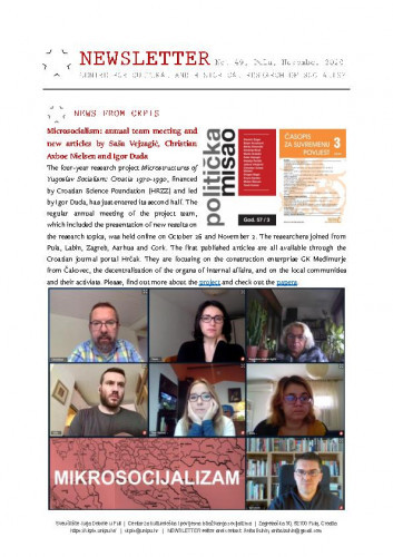 Newsletter : 49(2020) / Centre for Cultural and Historical Research of Socialism = Centar za kultorološka i povijesna istraživanja socijalizma ; editor Anita Buhin.
