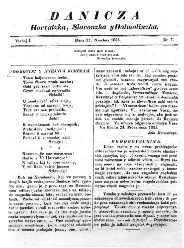 Danicza horvatzka, slavonzka y dalmatinzka : 1,7(1835)   / [redaktor Ljudevit Gaj].