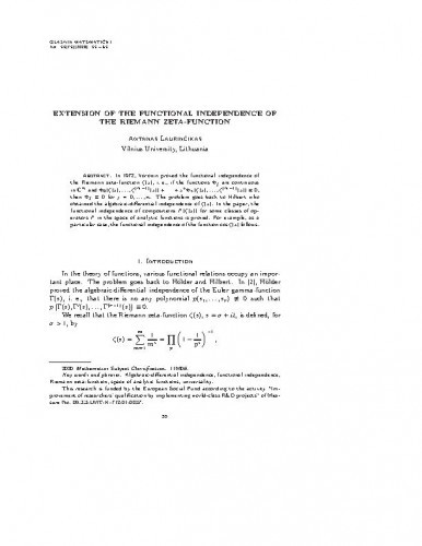 Extension of the functional independence of the Riemann zeta-function   / Antanas Laurinčikas.