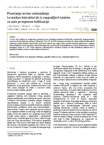 Povećanje brzine oslobađanja lurasidon-hidroklorida iz raspadljivih tableta za usta primjenom liofilizacije / Josipa Skočibušić, Joško Barbarić, Krunoslav Žižek.