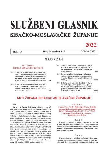 Službeni glasnik Sisačko-moslavačke županije : 29,17(2022)  / glavni i odgovorni urednik Branka Šimanović.