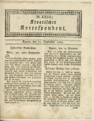 Kroatischer Korrespondent : 1,32(1789)   / [Johann Thomas].