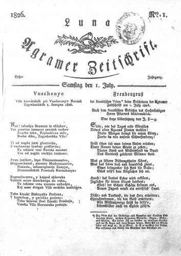 Luna Agramer Zeitschrift : 1,1(1826)   / [Herausgeber und Redacteurs F. S. Stauduar].