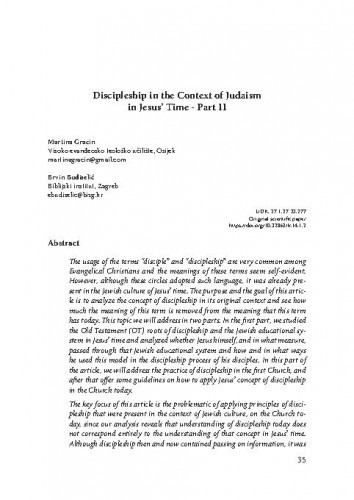 Discipleship in the context of judaism in Jesus’ time : part II / Martina Gracin, Ervin Budiselić.