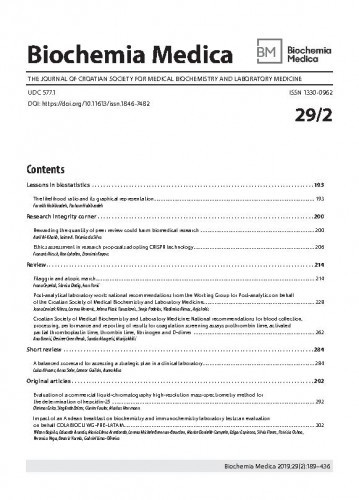 Biochemia medica : the journal of Croatian Society for Medical Biochemistry and Laboratory Medicine : 29,2(2019) / glavna i odgovorna urednica Daria Pašalić.