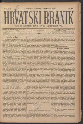 Hrvatski branik. God.12, br. 87 (2. studenoga 1904) (cenzurirano) 