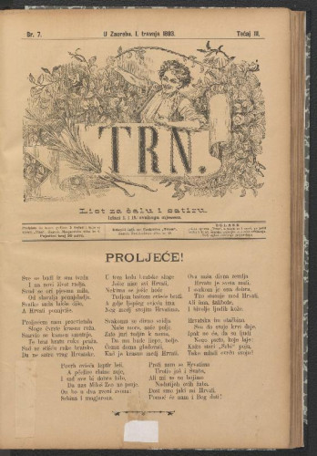 Trn (Zagreb). Tečaj 3, br. 7(1. travnja 1893) (izvorno)