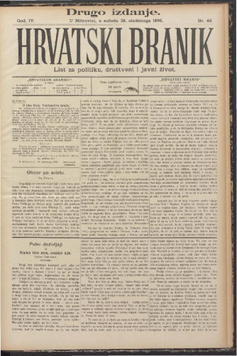Hrvatski branik. God.4, br. 48(28. studenoga 1896) (cenzurirano)